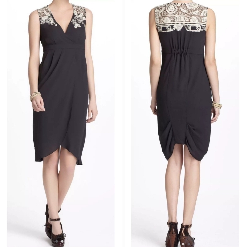 Anthropologie Meadow Rue Embroidered Dark Gray  Tulip Dress
